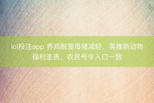 lol投注app 养鸡脱笼母猪减轻，英推新动物福利圭表，农民号令入口一致